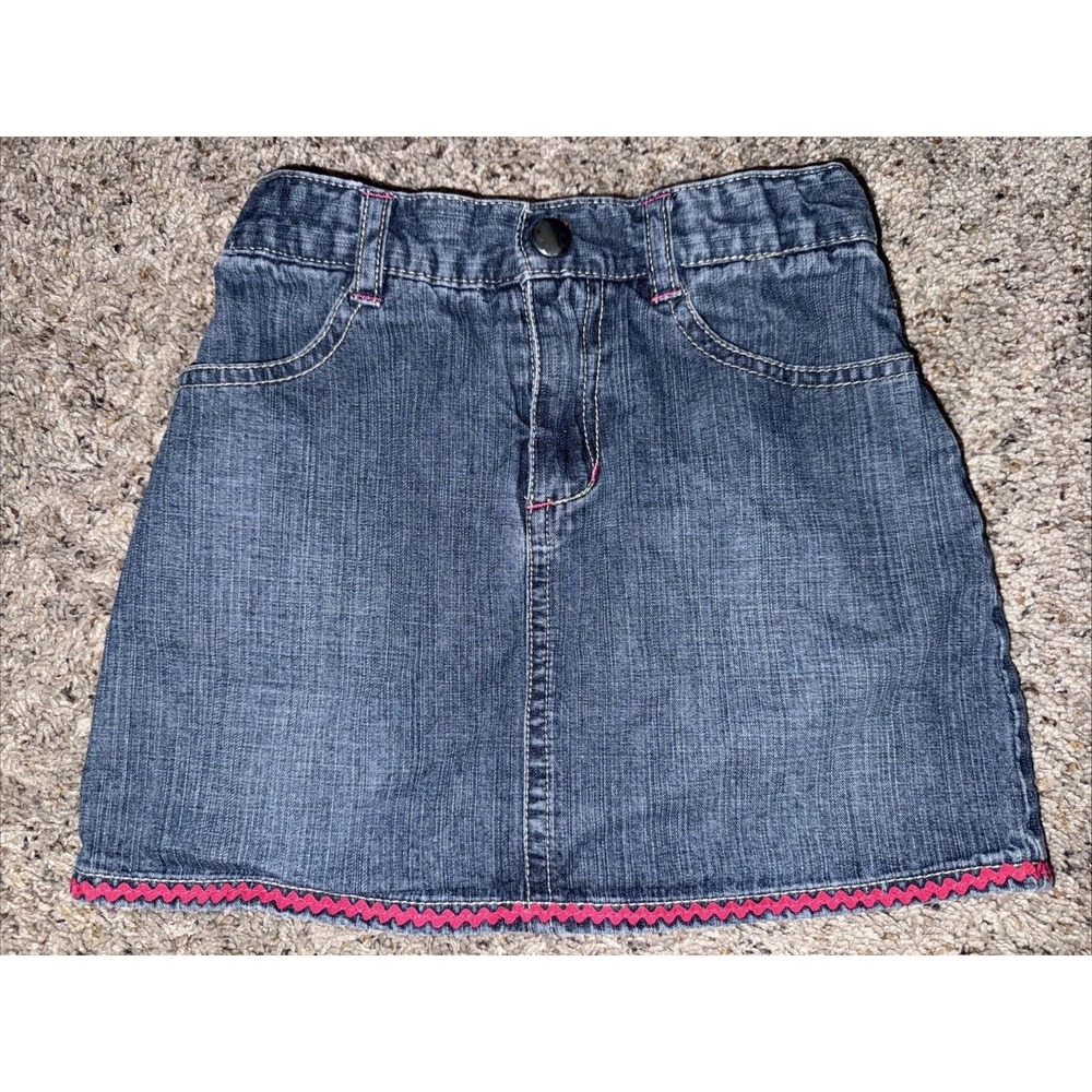 Gymboree Little Girls Size 6 Blue Jean Skirt Snap Pockets Cotton 2014 Pink Trim